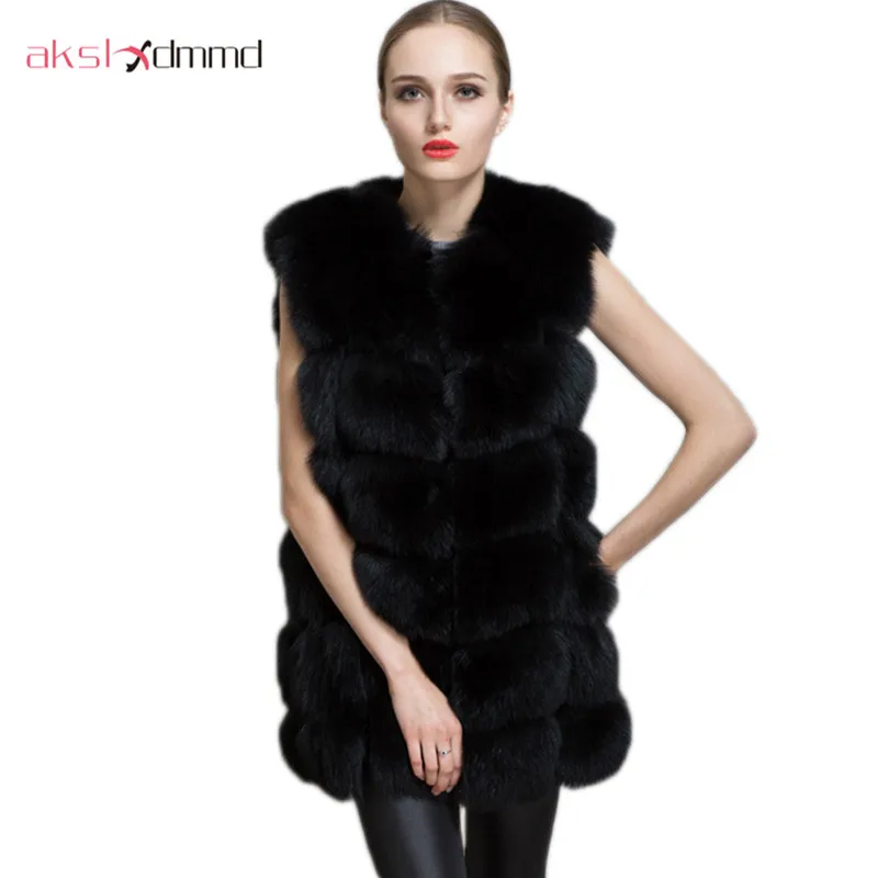 Женский Теплый меховой жилет AKSLXDMMD пальто из искусственного меха лисы и большого