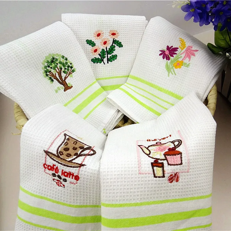 

Big size cotton Embroidered kitchen napkin white and green kitchen towel scouring pad 50x70cm Good cotton