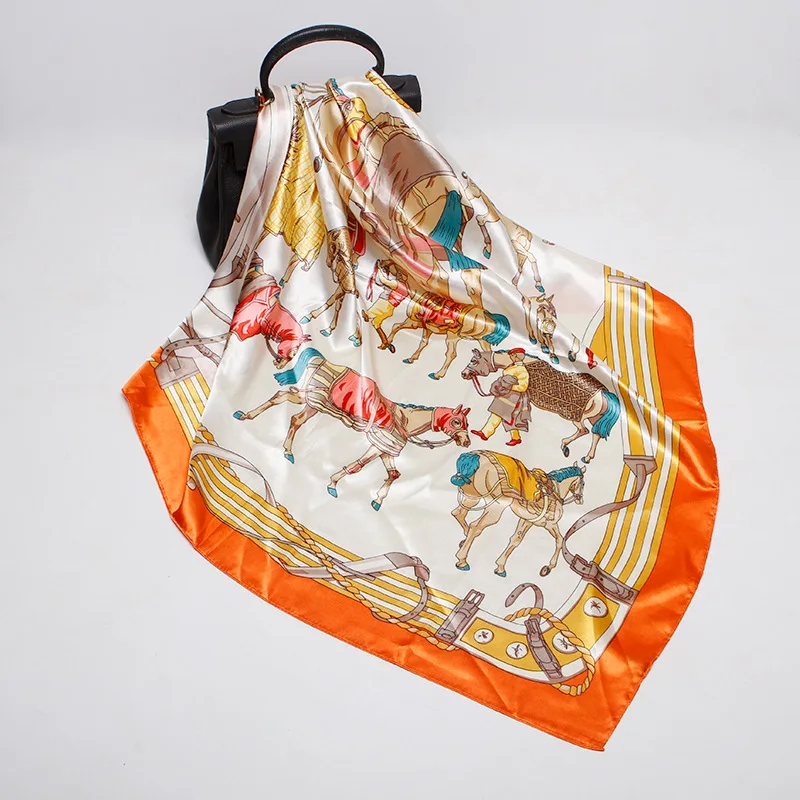 Women Silk Square Scarf ladies Printed horse pattern Shawl Scarves Fashion Satin Wraps for Spring Autumn Head Scarves 90*90cm
Women Silk Square Scarf ladies Printed horse pattern Shawl Scarves Fashion Satin Wraps for Spring Autumn Head Scarves 90*90cm