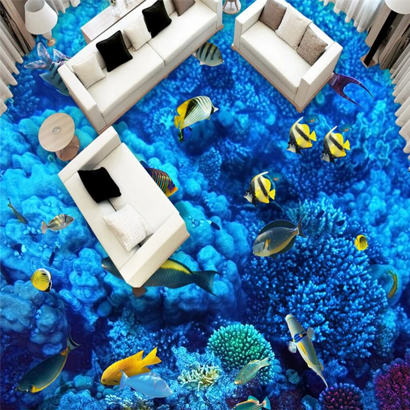 

beibehang underwater world custom 3D Flooring Murals 3D Stereo Bedroom Living Room Self-adhesive 3D Floor Tiles Wallpaper roll