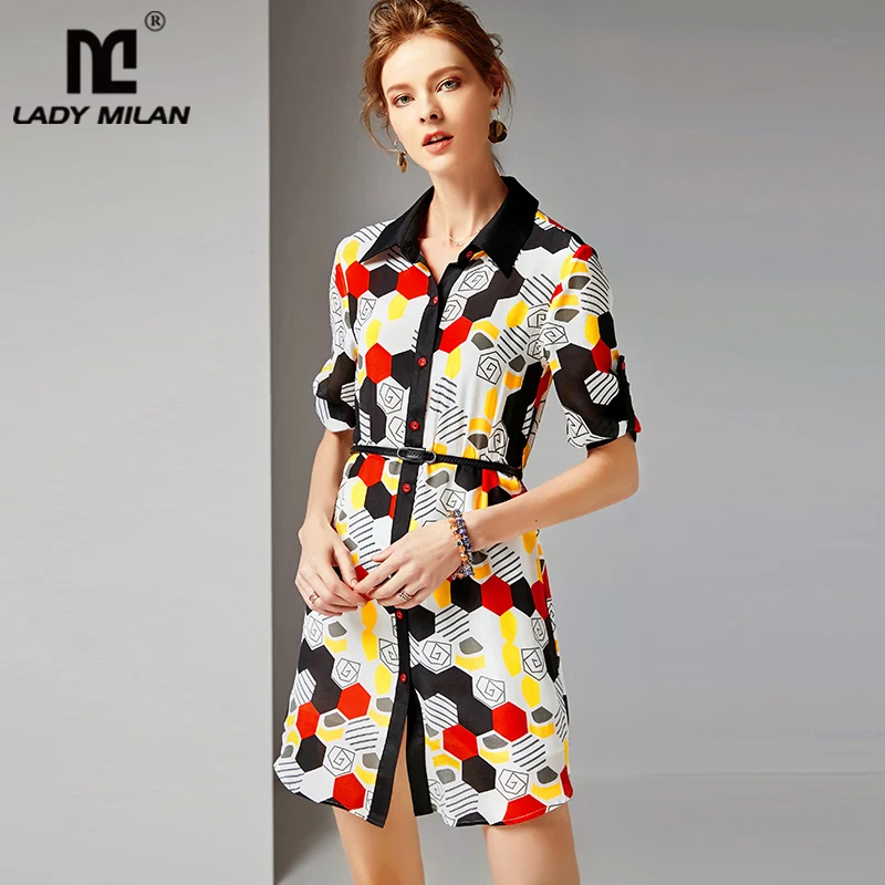 2019 100% Pure Silk Women's Runway Dresses Turn Down Collar Short Sleeves Printed Fashion Summer Casual Dresses
2019 100% Pure Silk Women's Runway Dresses Turn Down Collar Short Sleeves Printed Fashion Summer Casual Dresses