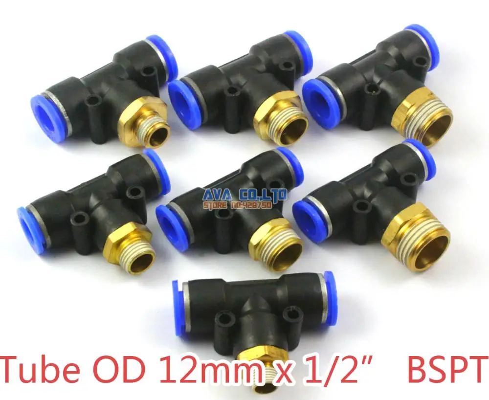 

5 Pieces Tube OD 12mm x 1/2" BSPT Male Tee Pneumatic Connector Push In To Connect Fitting One Touch Quick Release Air Fitting