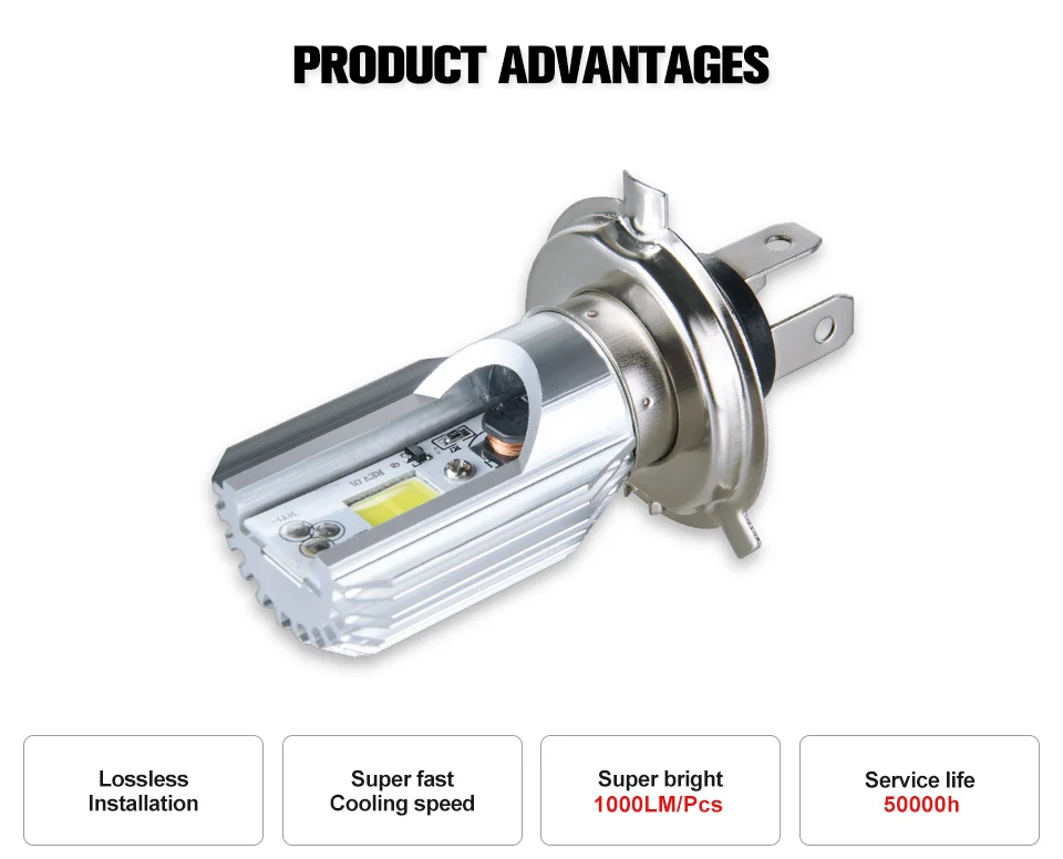 Foxcncar H4 P43t HS1 LED Motorcycle Headlight Bulbs 1000Lm HL 12V COB 18650 Chip Scooter Accessories Moto DRL Lights For Suzuki (2)