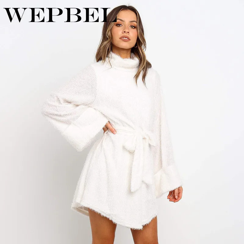 WEPBEL Spring Fall Women Dress Fashion Sexy Casual Long Sleeve O-Neck Sashes Down Flare Sleeve Solid Color Mini Dress
WEPBEL Spring Fall Women Dress Fashion Sexy Casual Long Sleeve O-Neck Sashes Down Flare Sleeve Solid Color Mini Dress