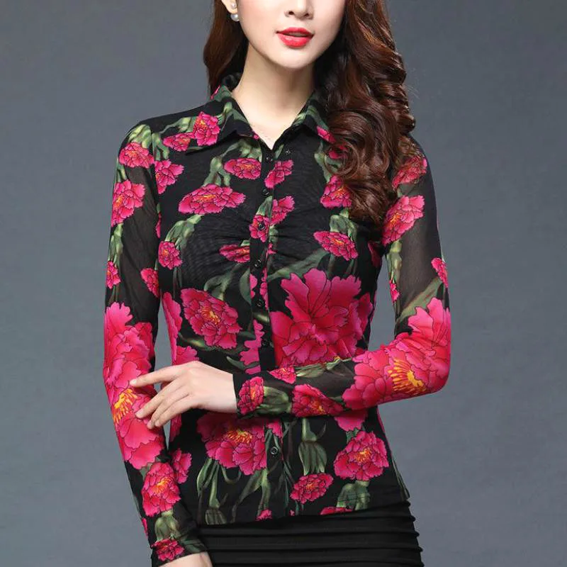 Spring Fall Fashion Woman Female Slim Full Sleeve Painted Floral Stretch Mesh Blouse Shirt , Womens Flower Cardigan Blouses
Spring Fall Fashion Woman Female Slim Full Sleeve Painted Floral Stretch Mesh Blouse Shirt , Womens Flower Cardigan Blouses