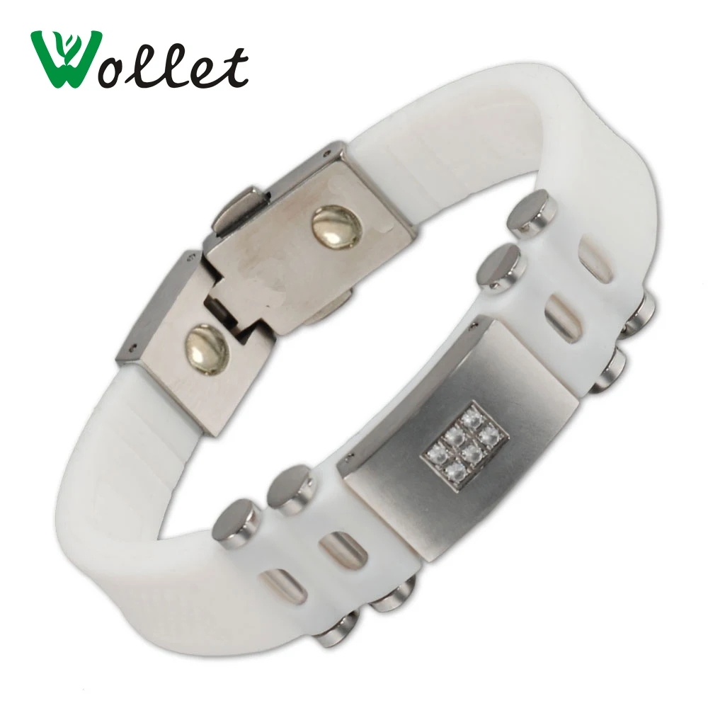 Wollet Jewelry New Germanium Negative Ion Hematite White Silicone Bracelet Sport Wristbands With Crystal For Women Spring Clasp
Wollet Jewelry New Germanium Negative Ion Hematite White Silicone Bracelet Sport Wristbands With Crystal For Women Spring Clasp