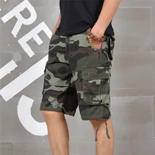 2019 Verão Mens Largas Calças Multi Bolso Militares Camo Shorts de Carga Solta Calças Quentes Masculino Longo Camuflagem Bermuda Capris Plus Size(China)