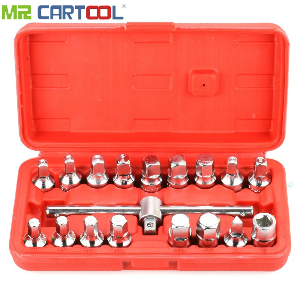 MR CARTOOL18 PCS Oil Drain Pipe Plug Socket Set Triangle Square Hexagon Socket 3/8-Inch drive Sliding T-bar Removal Kit
MR CARTOOL18 PCS Oil Drain Pipe Plug Socket Set Triangle Square Hexagon Socket 3/8-Inch drive Sliding T-bar Removal Kit