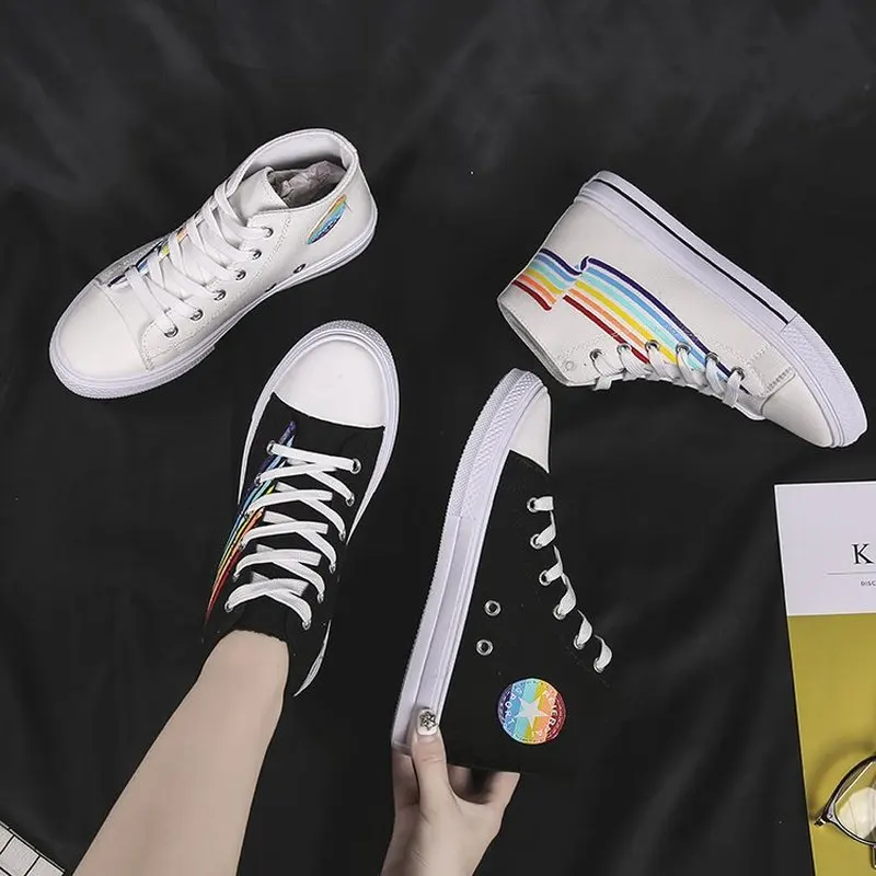 2019 Summer New Women Canvas Shoes Female Vulcanize Shoes High Help Rainbow Color White Sneakers Women Designer
2019 Summer New Women Canvas Shoes Female Vulcanize Shoes High Help Rainbow Color White Sneakers Women Designer