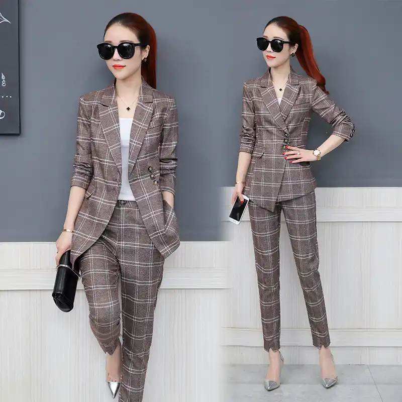 checkered pantsuit
