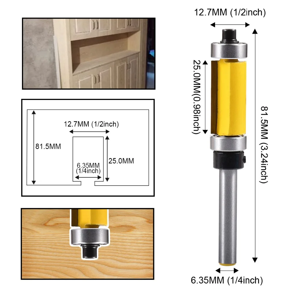 1pcs 1/4" Shank Diameter 1/2" Blade Width Flush Trim Router Bit Carbide Milling Cutter Woodworking Tool 25mm Blade length
1pcs 1/4" Shank Diameter 1/2" Blade Width Flush Trim Router Bit Carbide Milling Cutter Woodworking Tool 25mm Blade length