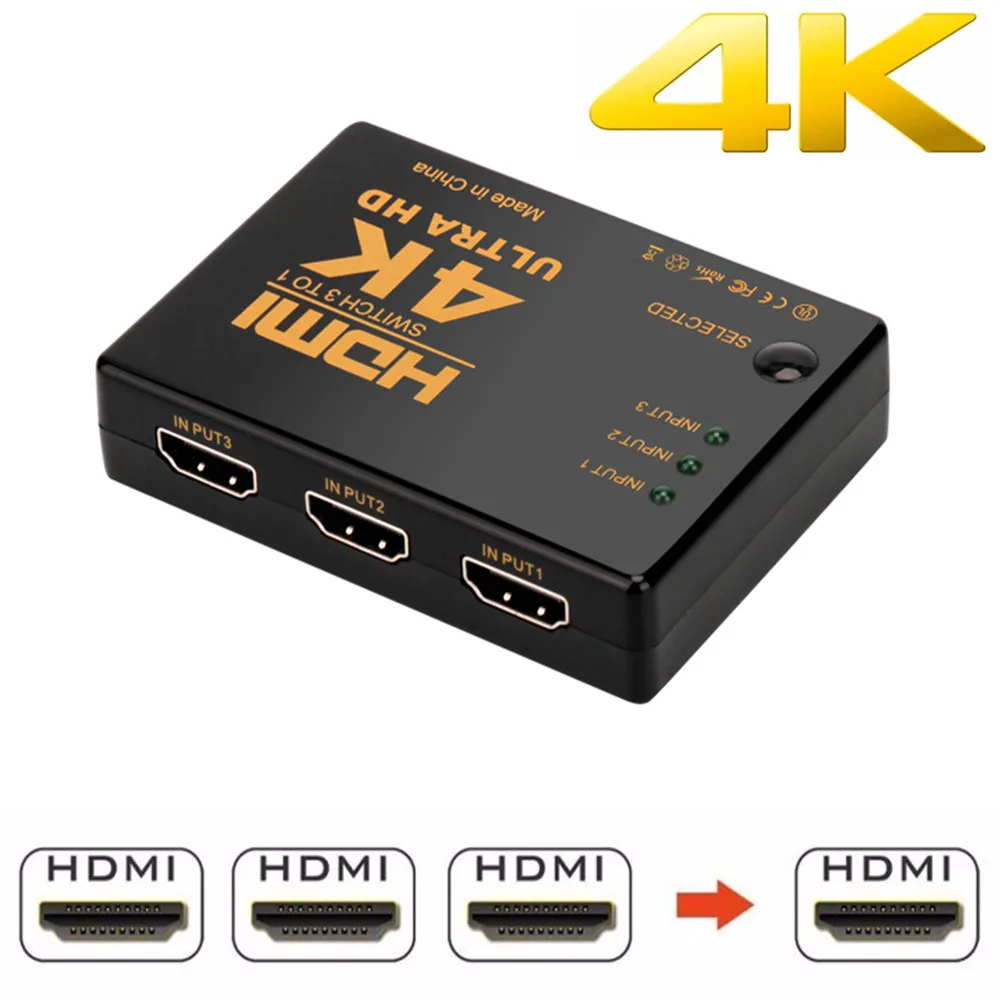 HDMI Switch, 3 Port 4K*2K Switcher Splitter Box Ultra HD for DVD HDTV PS3 PS4 Xbox
HDMI Switch, 3 Port 4K*2K Switcher Splitter Box Ultra HD for DVD HDTV PS3 PS4 Xbox