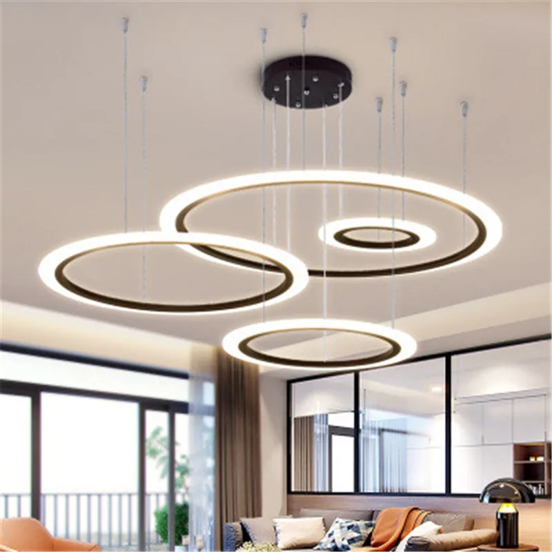 

New Nordic Designer Livingroom Led Pendant Lights Minimalist DIY Circle Ring Design Restaurant Hotel Hall Hanging Lights