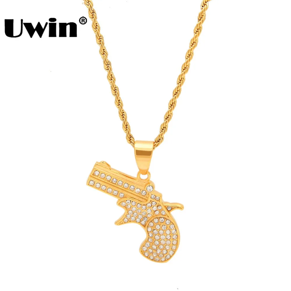 Uwin Gold Color Mens Hand Gun Pendant Stainless Steel Full Iced Out Rhinestones Cool Chains Necklaces Rock Bling Jewelry
Uwin Gold Color Mens Hand Gun Pendant Stainless Steel Full Iced Out Rhinestones Cool Chains Necklaces Rock Bling Jewelry