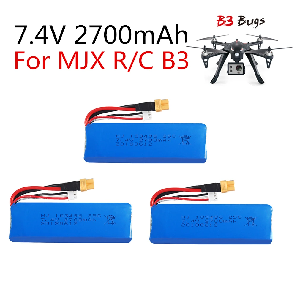 3PC 7.4V 2700mAh upgrade Battery for mjx B3 Bugs 3 Force1 F100 Contixo F17 RC quadcopter drone spare parts RC Parts
3PC 7.4V 2700mAh upgrade Battery for mjx B3 Bugs 3 Force1 F100 Contixo F17 RC quadcopter drone spare parts RC Parts