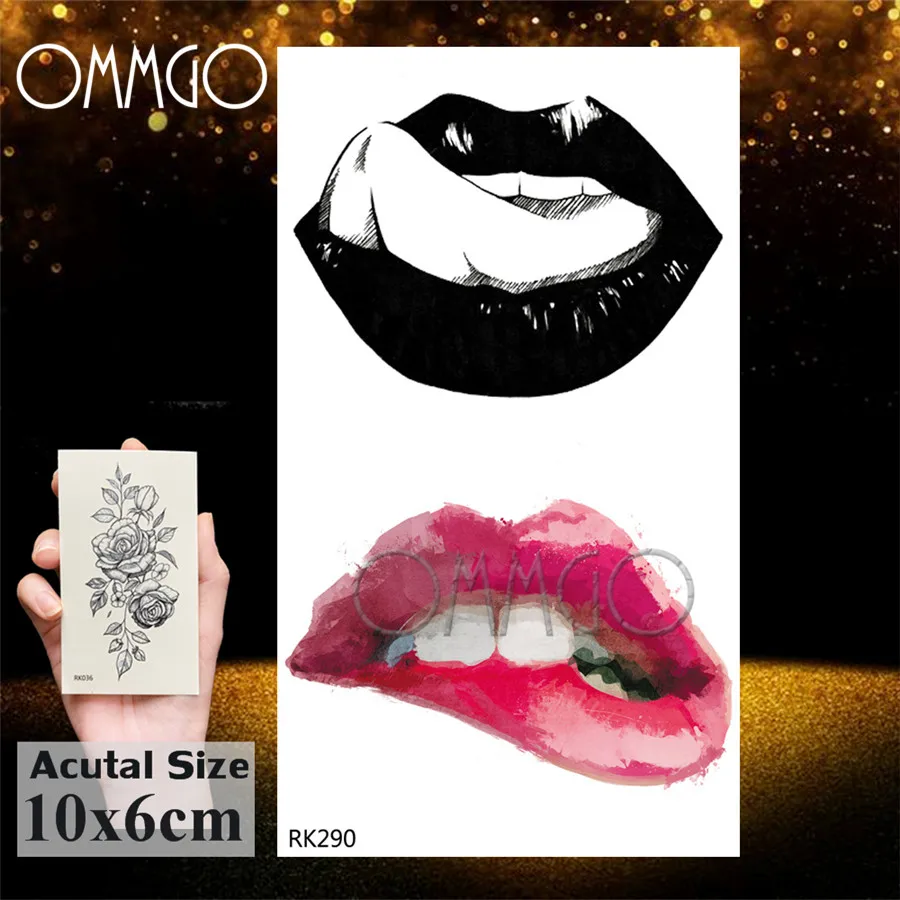 Ommgo Sexy Lips Summer Style Naked Girl Mouth Temporary Tattoo Sticker
