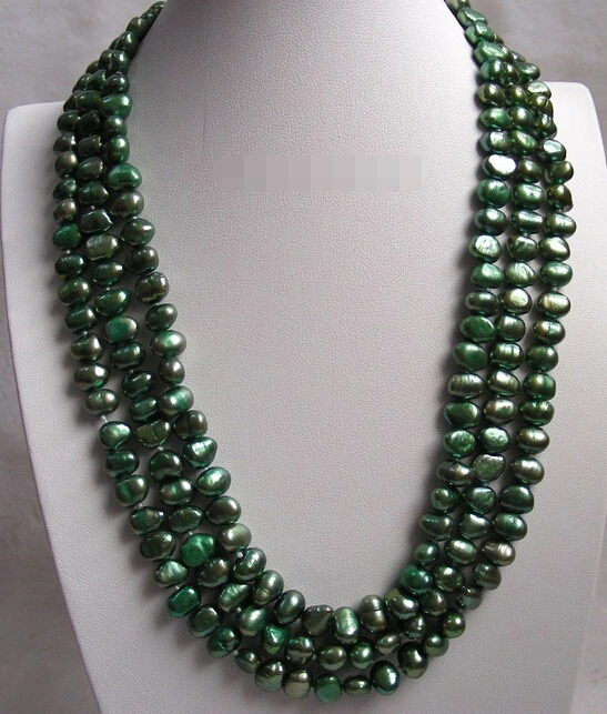 Фото 0001774 16 "Барокко 3 ряда зеленый пресноводный жемчуг ожерелье  Украшения | Chain Necklaces (32642530706)