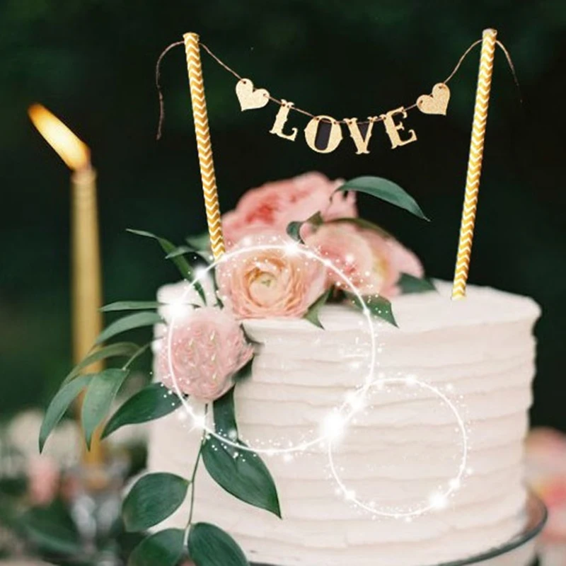 Love Flag Wedding Cake Topper Set