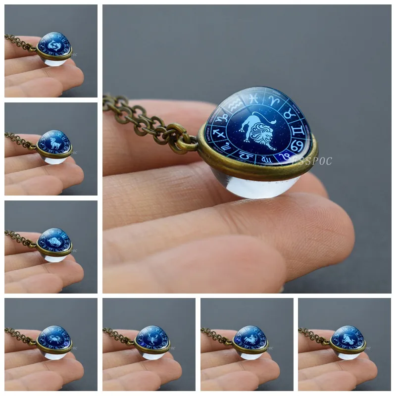 12 Constellation Crystal Necklace Double Side Glass Ball Pendant Blue Zodiac Necklace Birthday Jewelry Gifts for Male Female
12 Constellation Crystal Necklace Double Side Glass Ball Pendant Blue Zodiac Necklace Birthday Jewelry Gifts for Male Female