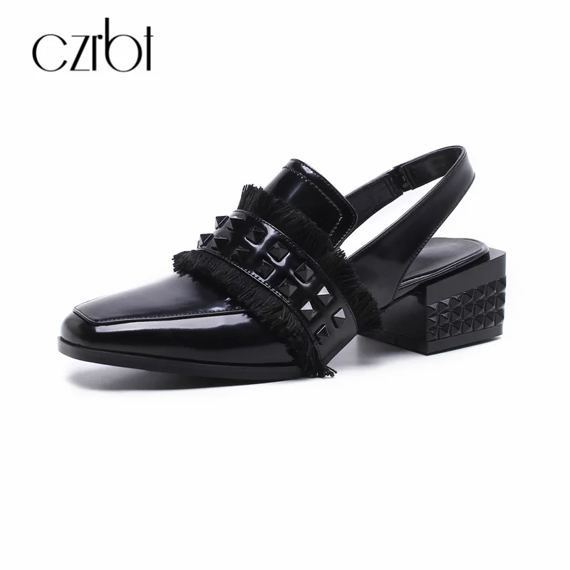 CZRBT 2018 Summer Genuin Leather Handmade Sandals Rivet Slingbacks Shoes Women Back Strap Thick High Heels 5cm Square Toe Shoes
CZRBT 2018 Summer Genuin Leather Handmade Sandals Rivet Slingbacks Shoes Women Back Strap Thick High Heels 5cm Square Toe Shoes