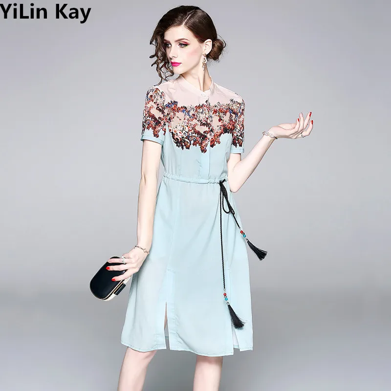YiLin Kay 2019 High Quality Fashion Runway Designer Printed Dress Women short sleeves summer clothes for women dress 
YiLin Kay 2019 High Quality Fashion Runway Designer Printed Dress Women short sleeves summer clothes for women dress