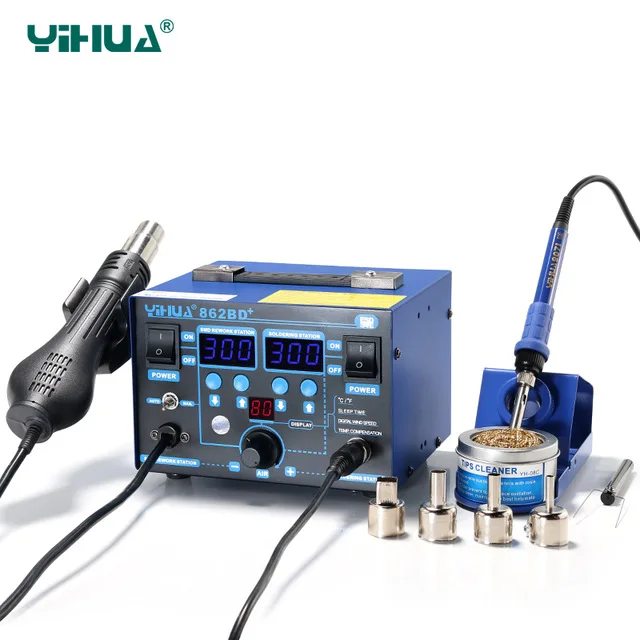YIHUA 862BD+ Soldering Iron + Hot Air Gun Welding Rework Repair Solder Station with Free Gifts 110V or 220V
YIHUA 862BD+ Soldering Iron + Hot Air Gun Welding Rework Repair Solder Station with Free Gifts 110V or 220V