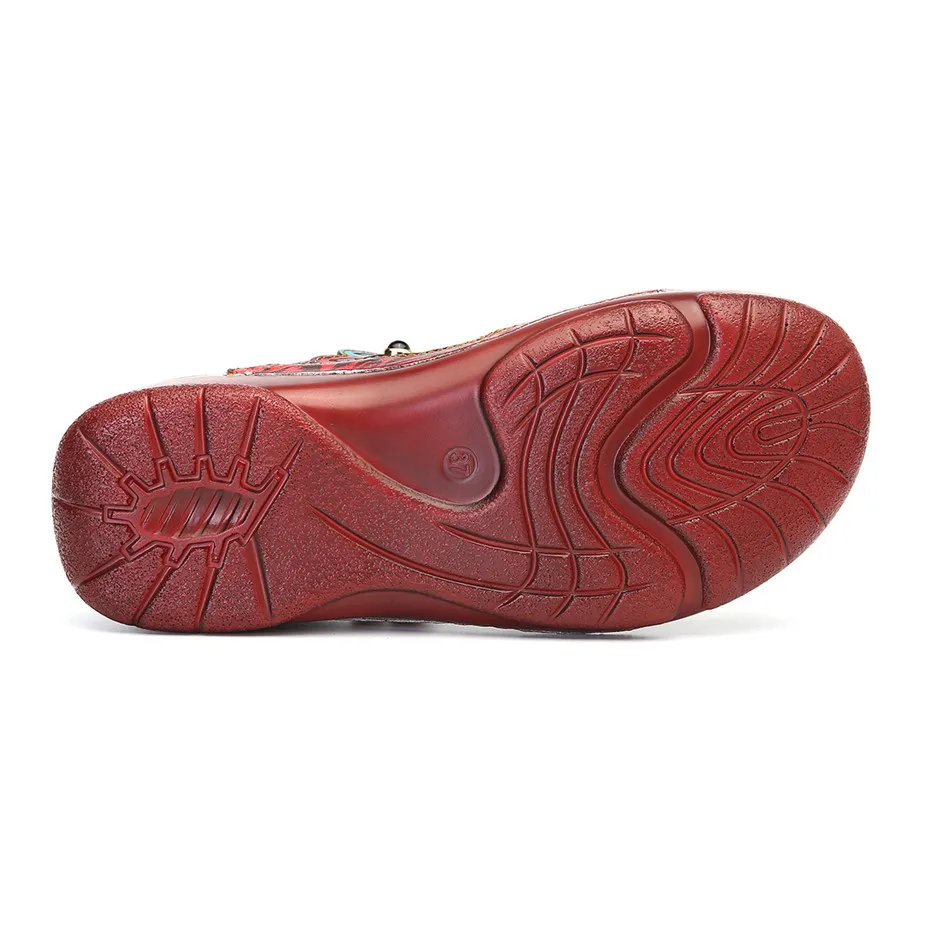 Vintage Printed Round Toe Slippers Women Shoes Genuine Leather Summer Bohemian Beach Lady Slides Flower Casual Shoe Woman Sandal (13)