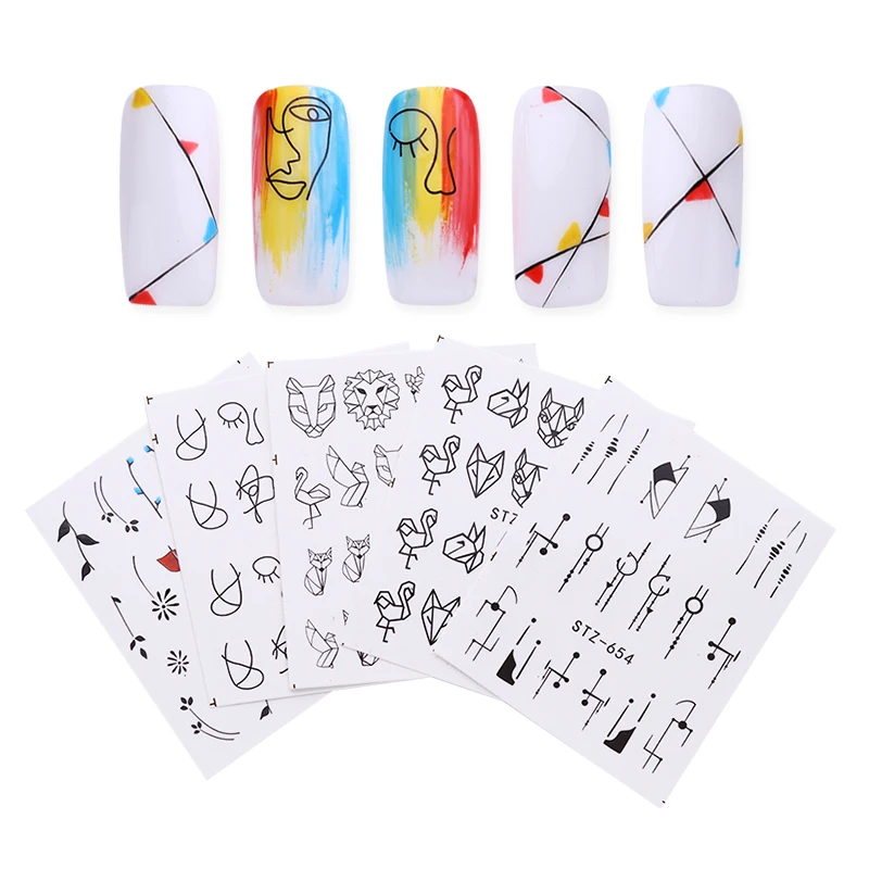 5 Sheets Simple Lines Nail Art Water Decals Geometry Animals Manicure DIY Nail Transfer Stickers
5 Sheets Simple Lines Nail Art Water Decals Geometry Animals Manicure DIY Nail Transfer Stickers