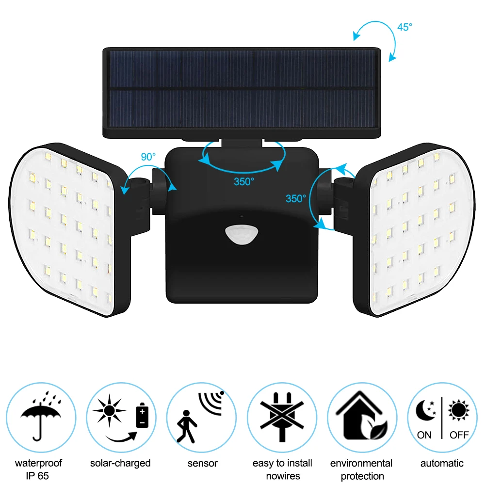 Bright White Solar Powered Motion Sensor Outdoor 360 ° Rotatable Double Head 56Leds Garden Yard Wall Lamp Security Floodlight
Bright White Solar Powered Motion Sensor Outdoor 360 ° Rotatable Double Head 56Leds Garden Yard Wall Lamp Security Floodlight