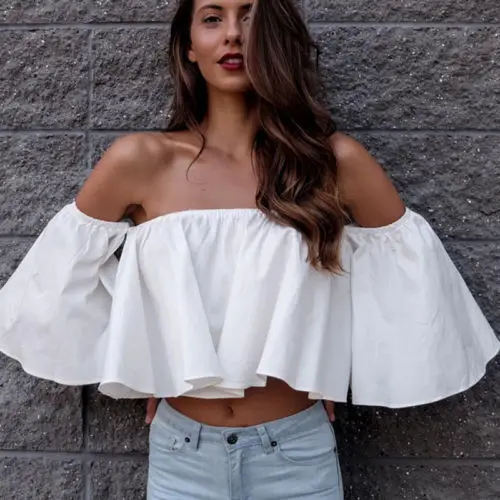 New Summer Women Ladies Ruffles Sleeve Blouse Tank tops Off shoulder Tee Shirt Crop Top Cropped Size Women Clothes
New Summer Women Ladies Ruffles Sleeve Blouse Tank tops Off shoulder Tee Shirt Crop Top Cropped Size Women Clothes