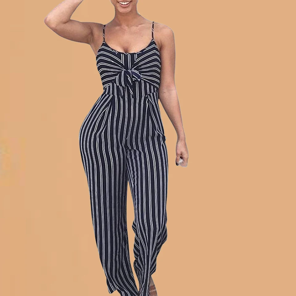 

Vertical Stripe Wide Leg Jumpsuit Loose Suspender Sleeveless Women Summer Fashion Plus Size Mono Mujer Sexy Jumpsuit Clubwear