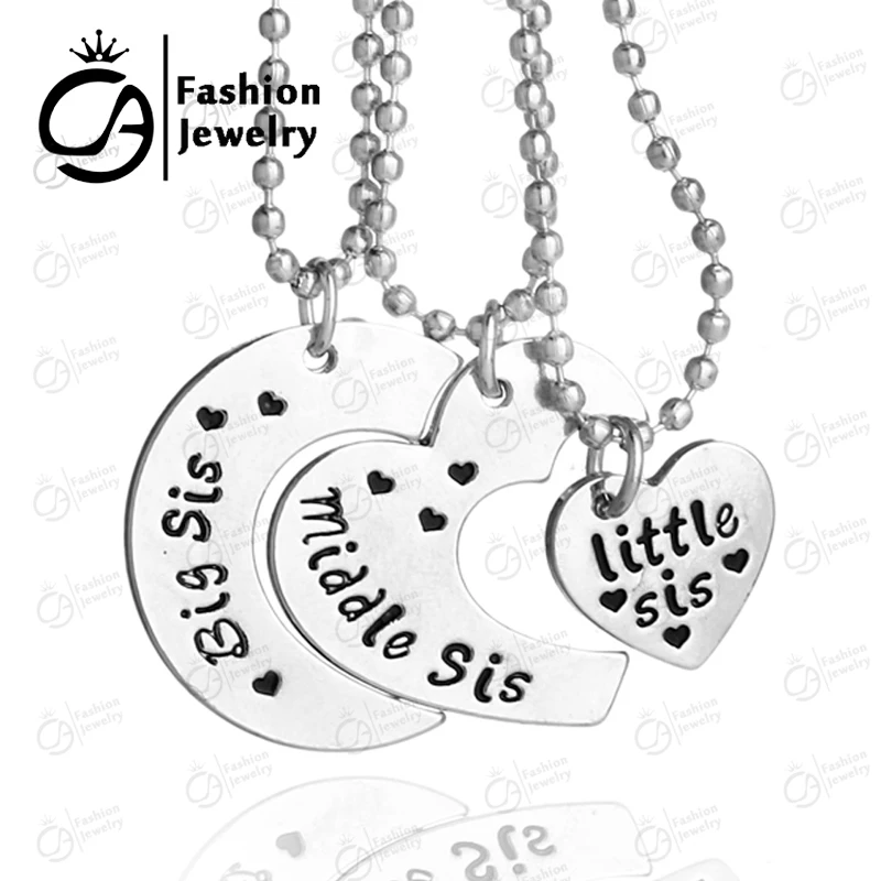 Wholesale BIG SIS MIDDLE LITTLE Sister 3 Piece Necklace Set Best friend Cut Heart #LN1239 | Украшения и аксессуары