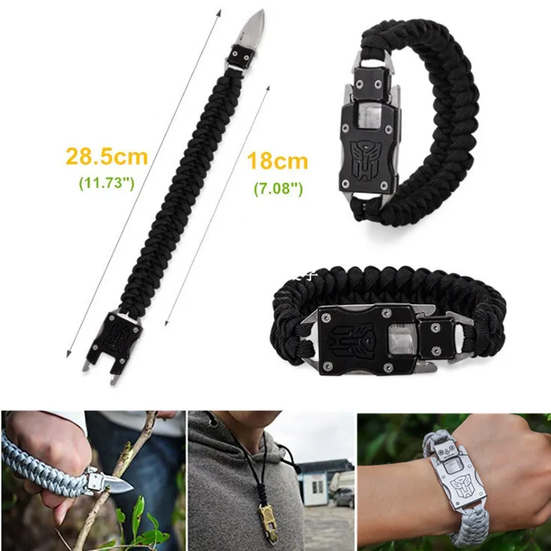 EDC outdoor survival Paracord Multitool Defensive Baton Camp Equipment Bracelet With Folding knife Multi functional self-defense bracelet survival tool (4)_
