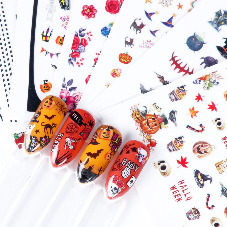 Halloween Nail Art Stickers 3D Adhesive Decorations Sliders Sweet Sugar Spider Web Skull Flowers Decal Foil Manicure TRCA338-346
Halloween Nail Art Stickers 3D Adhesive Decorations Sliders Sweet Sugar Spider Web Skull Flowers Decal Foil Manicure TRCA338-346