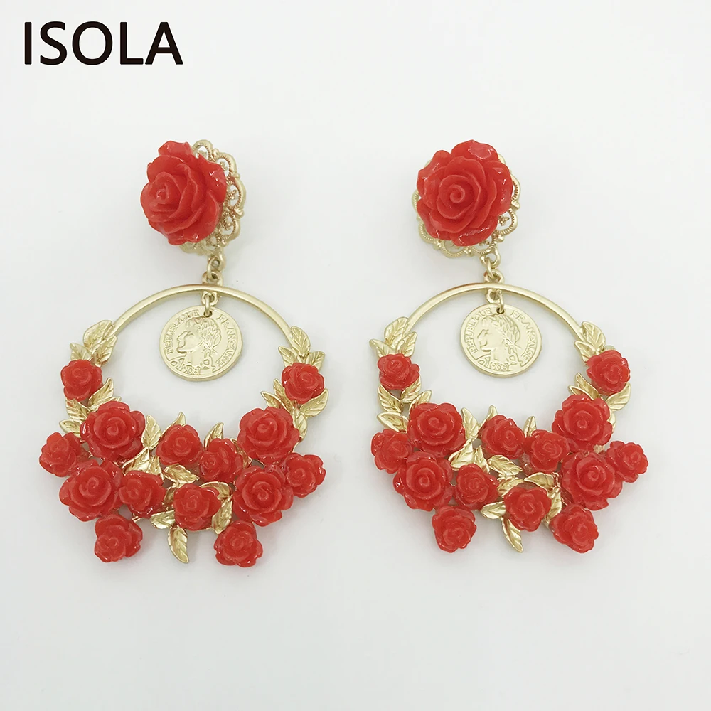 ISOLA Classic French style Elaborate Charming Red Flower Hanging On Circle With Red Resin Flowers Statement Baroque Earrings
ISOLA Classic French style Elaborate Charming Red Flower Hanging On Circle With Red Resin Flowers Statement Baroque Earrings