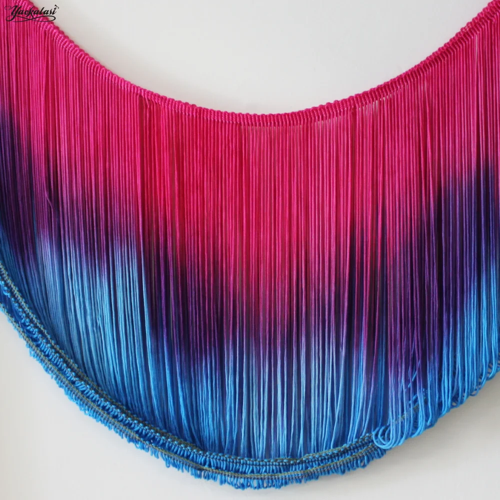 

YACKALASI 10 Yds/Lot Dip Dye Ombre Fringe Tassel Soft Rayon Latin Macrame Dance Dress Trimming Samba Skirt Tasse Pink Blue