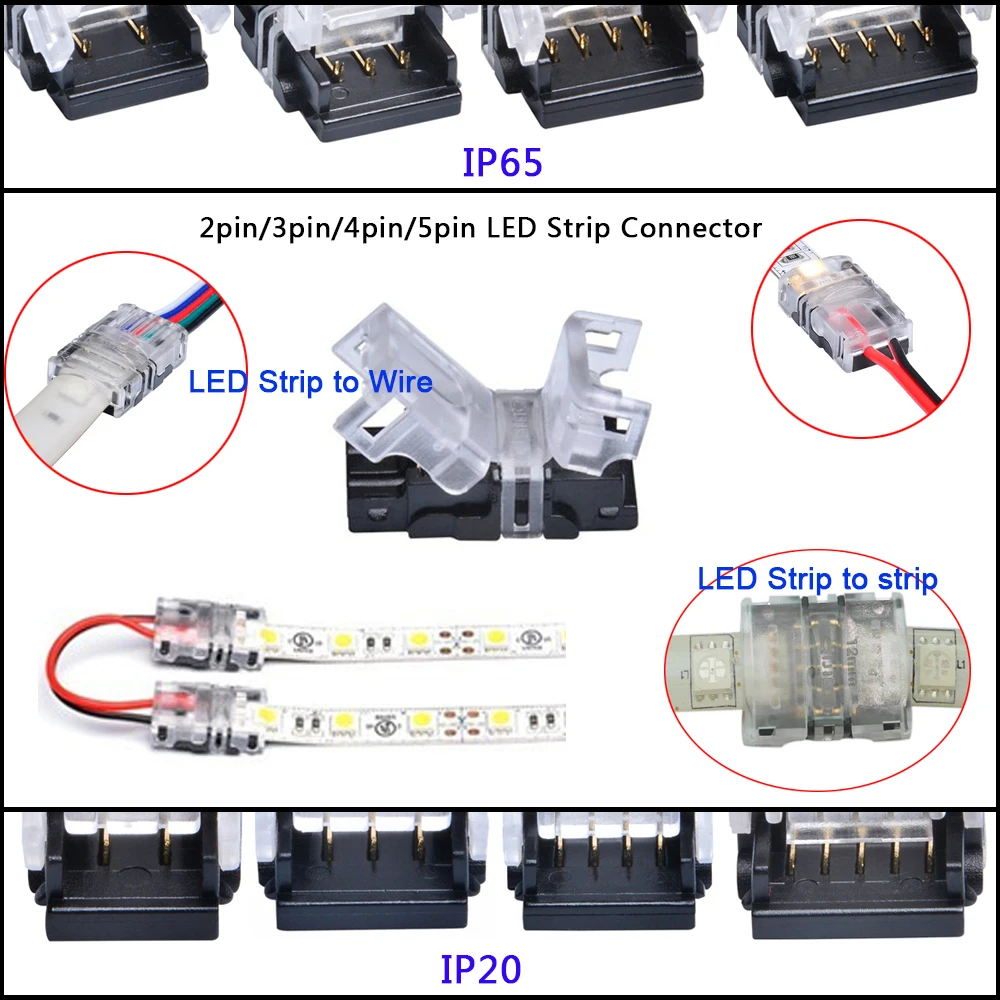5pcs 2pin 3pin 4pin 5pin LED Strip Connector for Single Color RGB RGBW LED Strip to Wire/strip Connection Use Terminals 
5pcs 2pin 3pin 4pin 5pin LED Strip Connector for Single Color RGB RGBW LED Strip to Wire/strip Connection Use Terminals