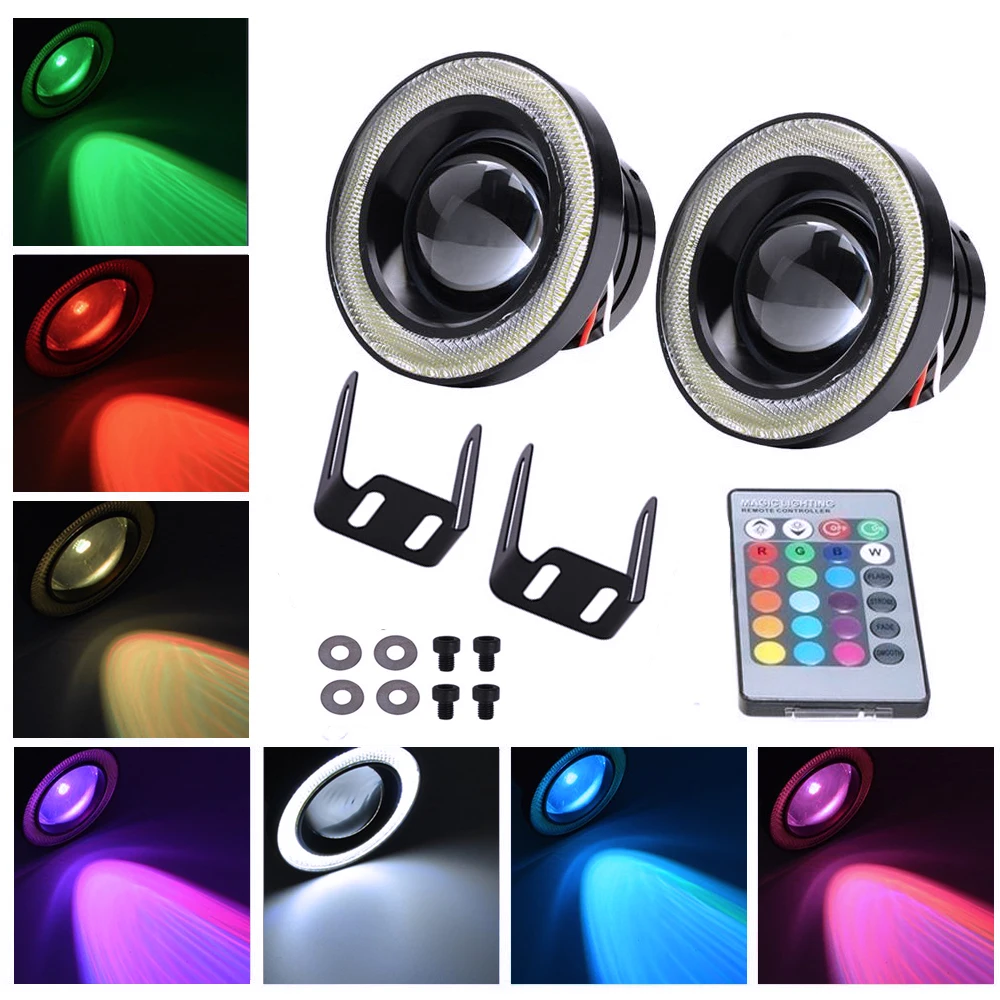 SITAILE 2pc Multi-Color RGB Projector LED Fog Light Lamp DRL w/COB Halo Angel Eyes Rings Car Daytime Running Lights 3" 3.5"
SITAILE 2pc Multi-Color RGB Projector LED Fog Light Lamp DRL w/COB Halo Angel Eyes Rings Car Daytime Running Lights 3" 3.5"