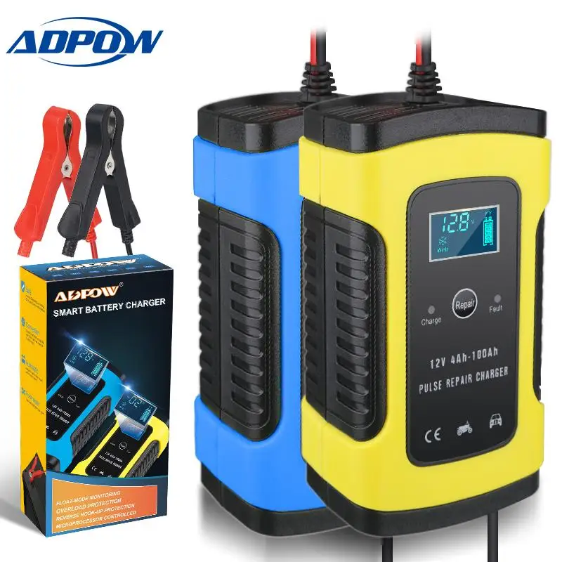 ADPOW Motorcycle Car Battery Charger 6A 12v Intelligent Lead Acid Battery Power Pulse Repair Charger LCD Display 110V To 220V
ADPOW Motorcycle Car Battery Charger 6A 12v Intelligent Lead Acid Battery Power Pulse Repair Charger LCD Display 110V To 220V