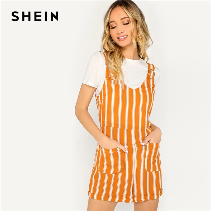 SHEIN Orange Preppy Double Pocket Cuffed Hem Striped Overall Shorts Jumpsuit Summer Sleeveless Zipper Back Mid Waist Rompers
SHEIN Orange Preppy Double Pocket Cuffed Hem Striped Overall Shorts Jumpsuit Summer Sleeveless Zipper Back Mid Waist Rompers