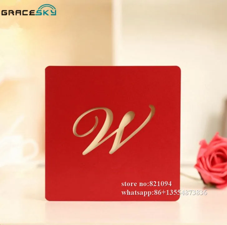 Image 10pcs free shipping laser cut simple style W script wedding invitation cards with inner blank paper for wedding party supplies