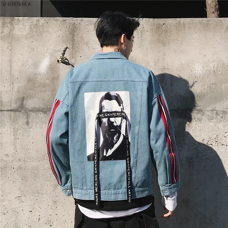 VERSMA 2018 Autumn Japanese Harajuku BF Ripped Denim Jacket Coat Men High Street Hip Hop Ribbon Patchwork Oversize Jackets Coats
VERSMA 2018 Autumn Japanese Harajuku BF Ripped Denim Jacket Coat Men High Street Hip Hop Ribbon Patchwork Oversize Jackets Coats