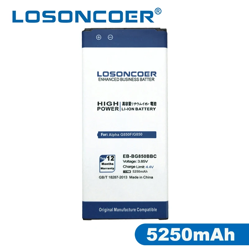Original LOSONCOER 5250mAh EB-BG850BBC For Samsung Galaxy Alpha G850 Battery G8508S G850M G8508 G850T G850V G850F EB-BG850BBE
Original LOSONCOER 5250mAh EB-BG850BBC For Samsung Galaxy Alpha G850 Battery G8508S G850M G8508 G850T G850V G850F EB-BG850BBE