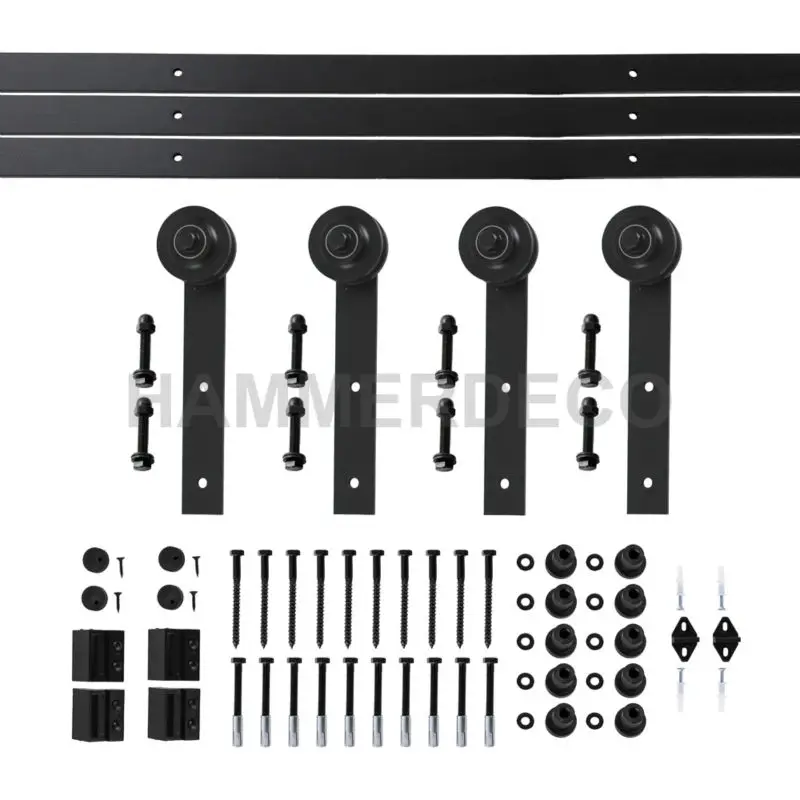 Image 2300 to 4880 mm European style steel top mounted double head twin roller sliding barn wood door hardware barn door sliding track