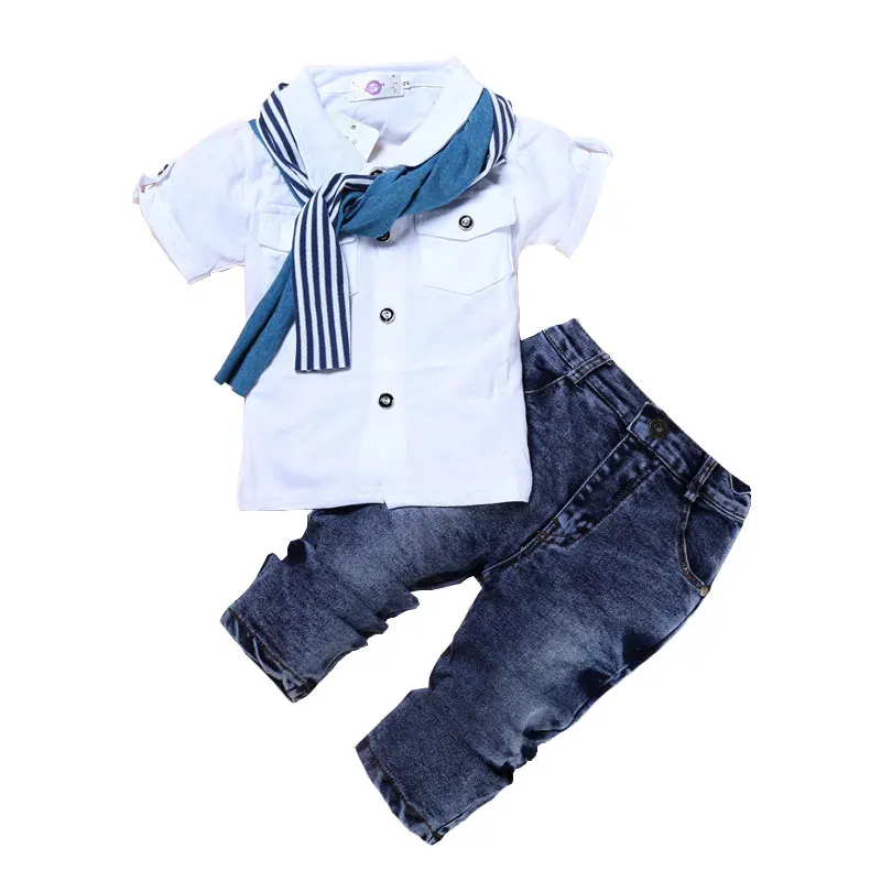 Hot New Fashion Boys Suits Summer Children Boy Clothing Sets Cotton Short Sleeve O-Neck Tops+Jeans+Scarf 3 pcs Kids Clothes Set
Hot New Fashion Boys Suits Summer Children Boy Clothing Sets Cotton Short Sleeve O-Neck Tops+Jeans+Scarf 3 pcs Kids Clothes Set