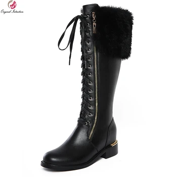 Original Intention Elegant Women Knee High Boots Cow Leather Feather Round Toe Square Heels Boots Black Shoes Woman Size 4-10
Original Intention Elegant Women Knee High Boots Cow Leather Feather Round Toe Square Heels Boots Black Shoes Woman Size 4-10