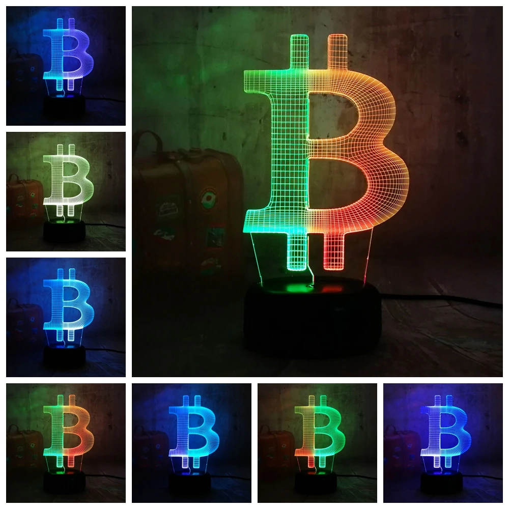 Lustre новинка Биткоин 3D светодиодный светильник 7 цветов смешанный ночник декор