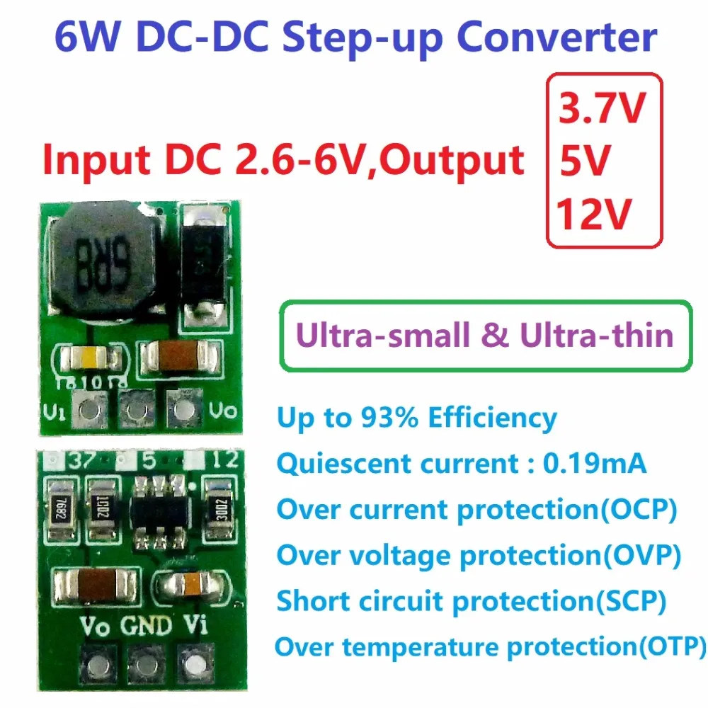 6W Ultra-small & Ultra-thin DC-DC Step-up Converter 2.6-6V to 3.7V 5V 12V Boost Voltage Regulator Module
6W Ultra-small & Ultra-thin DC-DC Step-up Converter 2.6-6V to 3.7V 5V 12V Boost Voltage Regulator Module