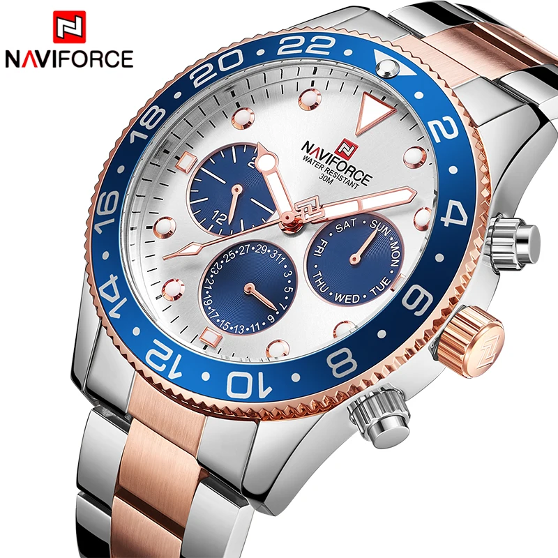 Часы наручные NAVIFORCE Мужские кварцевые роскошные брендовые модные повседневные
