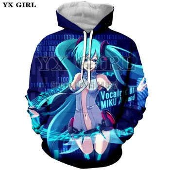

YX Girl Drop Shipping Womens 3d Clothes Hatsune Miku Hoodies Hooded Sweatshirt Women Miku Hatsune Hoodie Pullover Plus size